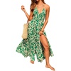 image:imageRVivimos Summer Maxi Halter Dresses for Women 2026 V Neck Smocked Boho Floral Print Flowy Slit Vacation Beach Long SundressGreen