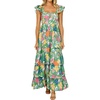 image:imageRVivimos Summer Maxi Hawaiian Dresses for Women 2026 Boho Floral Print Flutter Sleeve Square Neck Layered Flowy Beach DressGreen