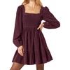 image:imageRVivimos Womens 2026 Fall Corduroy Cotton Long Sleeve Square Neck Elastic Smocked ALine Ruffle Mini DressMaroon