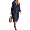 image:imageRVivimos Womens 2026 Fall Corduroy Cotton Midi Dress Long Sleeve Button Down Casual Loose Shirt Long Dresses with PocketsNavy Blue
