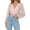 image:imageRVivimos Womens Chiffon Long Sleeves Floral Print Ruffled Boho VNeck Wrap Crop Blouses TopsPink