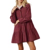 image:imageRVivimos Womens Fall Corduroy Dress 2026 Long Sleeve Button Down Tunic Mini Babydoll Dress with PocketsWine Red