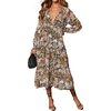 image:imageRVivimos Womens Fall Floral Print Midi Dress 2026 Long Sleeve V Neck Casual Loose Ruffle Tiered Flowy DressMultiyellow
