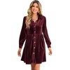 image:imageRVivimos Womens Fall Winter Velvet Button Down Mini Dress 2026 Long Sleeve Casual Swing Flowy Shirt DressBurgundy