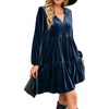image:imageRVivimos Womens Fall Winter Velvet Tunic Dress 2026 Long Sleeve V Neck Casual Loose Tiered Ruffle Mini DressDark Blue