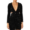 image:imageRVivimos Womens Glitter Sequin Party Dresses Fall Winter Long Sleeve Sexy Deep V Neck Cut Out Sparkly Club Velvet Mini DressBlack