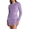 image:imageRVivimos Womens Sequin Bodycon Dress Fall Winter Velvet Warm Long Sleeve Crew Neck Sexy Backless Glitter Slit Mini DressPurple