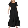 image:imageRVivimos Womens Summer 2026 Maxi Dress Short Sleeve Square Neck Elastic Smocked Swiss Dots Casual ALine Flowy Long DressesBlack