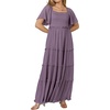 image:imageRVivimos Womens Summer 2026 Maxi Dress Short Sleeve Square Neck Elastic Smocked Swiss Dots Casual ALine Flowy Long DressesDark Purple