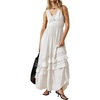 image:imageRVivimos Womens Summer Boho Maxi Dress 2026 Sleeveless Elastic Waist Layered Backless Beach Flowy Long DressWhite