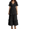 image:imageRVivimos Womens Summer Button Down Maxi Dress 2026 Casual Short Sleeve V Neck Elastic Waist Ruffle Tiered Flowy Long DressBlack