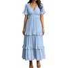 image:imageRVivimos Womens Summer Button Down Maxi Dress 2026 Casual Short Sleeve V Neck Elastic Waist Ruffle Tiered Flowy Long DressSky Blue