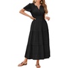 image:imageRVivimos Womens Summer Cotton Midi Dress 2026 Short Sleeve V Neck Elastic Waist Embroidered Tiered ALine Long DressesBlack