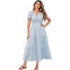 image:imageRVivimos Womens Summer Cotton Midi Dress 2026 Short Sleeve V Neck Elastic Waist Embroidered Tiered ALine Long DressesSky Blue