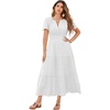 image:imageRVivimos Womens Summer Cotton Midi Dress 2026 Short Sleeve V Neck Elastic Waist Embroidered Tiered ALine Long DressesWhite