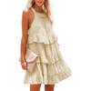 image:imageRVivimos Womens Summer Dress Boho Sleeveless Halter Layered Ruffle Casual Swing Mini Dress with PocketsBeige
