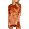 image:imageRVivimos Womens Summer Short Sleeve Crushed Velvet Mini Short DressesRustbrown
