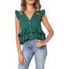 image:imageRVivimos Womens Summer Sleeveless V Neck Button Up Ruffles Cotton Blouse TopsGreen