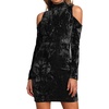 image:imageRVivimos Womens Winter Crushed Velvet Long Sleeves Cold Shoulder High Neck Bodycon Mini DressBlack