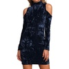 image:imageRVivimos Womens Winter Crushed Velvet Long Sleeves Cold Shoulder High Neck Bodycon Mini DressNavyblue