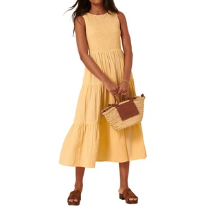 image:imageRVivimos 2026 Summer Cotton Midi Dresses for Women Casual Sleeveless Smocked ALine Tiered Flowy Tank Dress with PocketsYellow