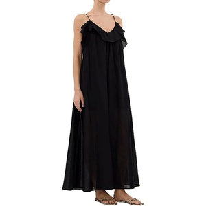 image:imageRVivimos 2026 Womens Summer Cotton Adjustable Spaghetti Strap V Neck Casual Loose Flowy Vacation Maxi Dress Beach SundressBlack