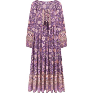 image:imageRVivimos Boho Maxi Dresses for Women 2026 Floral Print Long Sleeve Casual Button Up Loose Flowy Beach Long DressesDark Purple