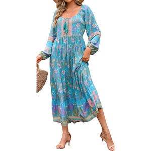 image:imageRVivimos Boho Maxi Dresses for Women 2026 Floral Print Long Sleeve Casual Button Up Loose Flowy Beach Long DressesTeal