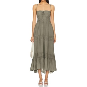 image:imageRVivimos Cotton Casual Summer Dresses for Women 2026 Spaghetti Strap Backless Boho Flowy Midi Dress with PocketsArmy Green