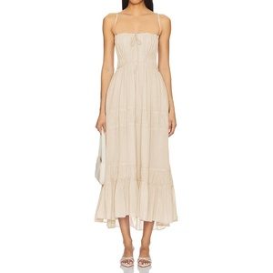image:imageRVivimos Cotton Casual Summer Dresses for Women 2026 Spaghetti Strap Backless Boho Flowy Midi Dress with PocketsBeige