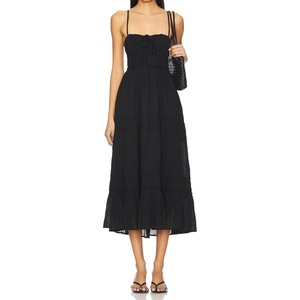 image:imageRVivimos Cotton Casual Summer Dresses for Women 2026 Spaghetti Strap Backless Boho Flowy Midi Dress with PocketsBlack