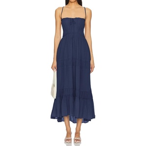 image:imageRVivimos Cotton Casual Summer Dresses for Women 2026 Spaghetti Strap Backless Boho Flowy Midi Dress with PocketsNavy Blue