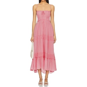 image:imageRVivimos Cotton Casual Summer Dresses for Women 2026 Spaghetti Strap Backless Boho Flowy Midi Dress with PocketsPink