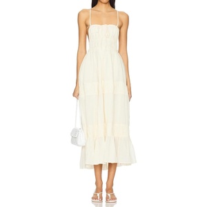 image:imageRVivimos Cotton Casual Summer Dresses for Women 2026 Spaghetti Strap Backless Boho Flowy Midi Dress with PocketsWhite
