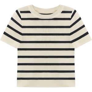 image:imageRVivimos Crop Tops for Women Spring Summer Short Sleeve Crew Neck RibKnit Stretchy Striped TShirts BlousesWhiteblack
