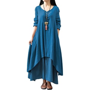 image:imageRVivimos Women Long Sleeve V Neck Casual Loose Plus Size Irregular Long DressesTeal
