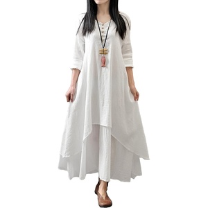 image:imageRVivimos Women Long Sleeve V Neck Casual Loose Plus Size Irregular Long DressesWhite