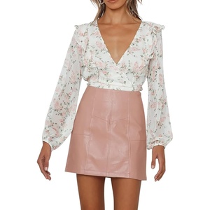 image:imageRVivimos Womens Chiffon Long Sleeves Floral Print Ruffled Boho VNeck Wrap Crop Blouses TopsWhite
