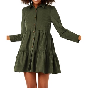 image:imageRVivimos Womens Fall Corduroy Dress 2026 Long Sleeve Button Down Tunic Mini Babydoll Dress with PocketsArmy Green