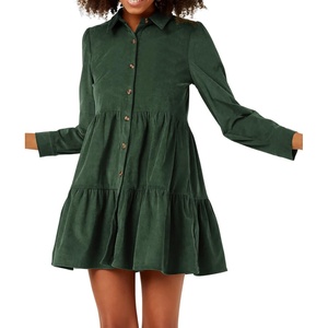image:imageRVivimos Womens Fall Corduroy Dress 2026 Long Sleeve Button Down Tunic Mini Babydoll Dress with PocketsDark Green