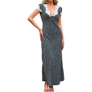 image:imageRVivimos Womens Summer 2026 Maxi Sundress Short Sleeve V Neck Retro Cottagecore Slim Casual Polka Dots Long DressBlack
