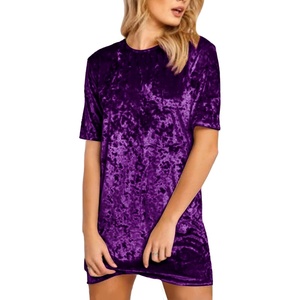 image:imageRVivimos Womens Summer Short Sleeve Crushed Velvet Mini Short DressesDarkpurple