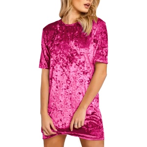 image:imageRVivimos Womens Summer Short Sleeve Crushed Velvet Mini Short DressesHot Pink