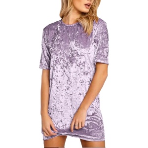 image:imageRVivimos Womens Summer Short Sleeve Crushed Velvet Mini Short DressesLavender