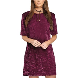 image:imageRVivimos Womens Summer Short Sleeve Crushed Velvet Mini Short DressesMulberry