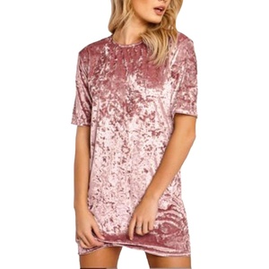image:imageRVivimos Womens Summer Short Sleeve Crushed Velvet Mini Short DressesPink
