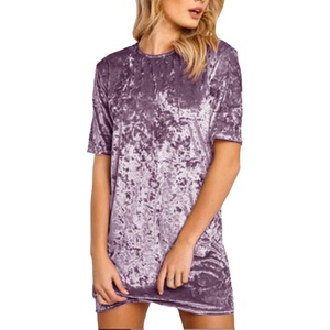 image:imageRVivimos Womens Summer Short Sleeve Crushed Velvet Mini Short DressesPurple