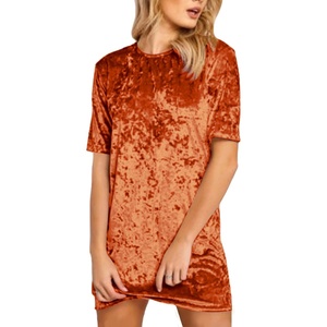 image:imageRVivimos Womens Summer Short Sleeve Crushed Velvet Mini Short DressesRustbrown