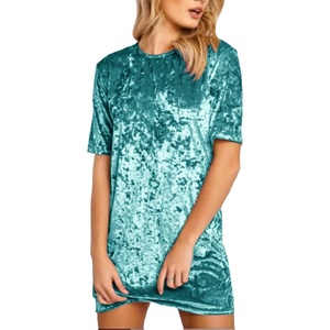 image:imageRVivimos Womens Summer Short Sleeve Crushed Velvet Mini Short DressesTurquoise