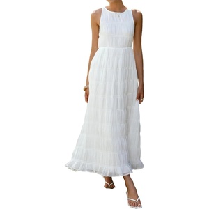 image:imageRVivimos Womens Summer Tulle Elegant Sleeveless Crew Neck Casual Cocktail Wedding Guest Tiered Tank Maxi DressWhite